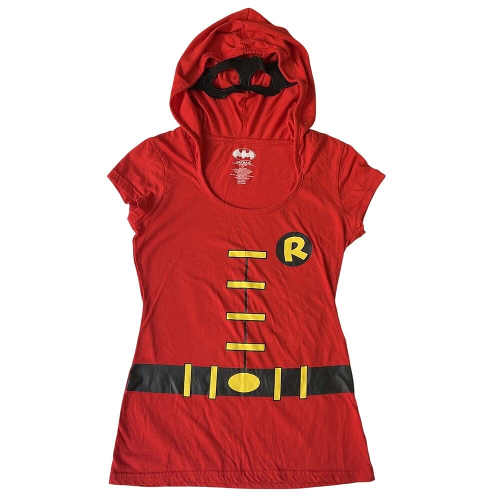 Batman Girl Shirt M Red Graphic Print Costume Logo Mask Hoodie CrewNeck Pullover
